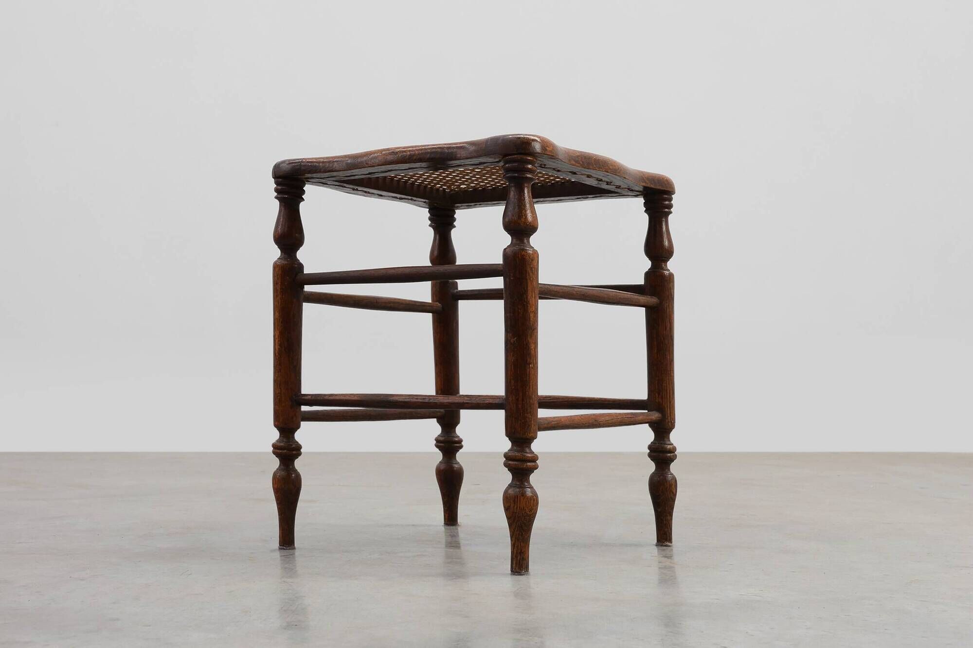Antique French wooden Stool with Cane Seat, Early 19th Century