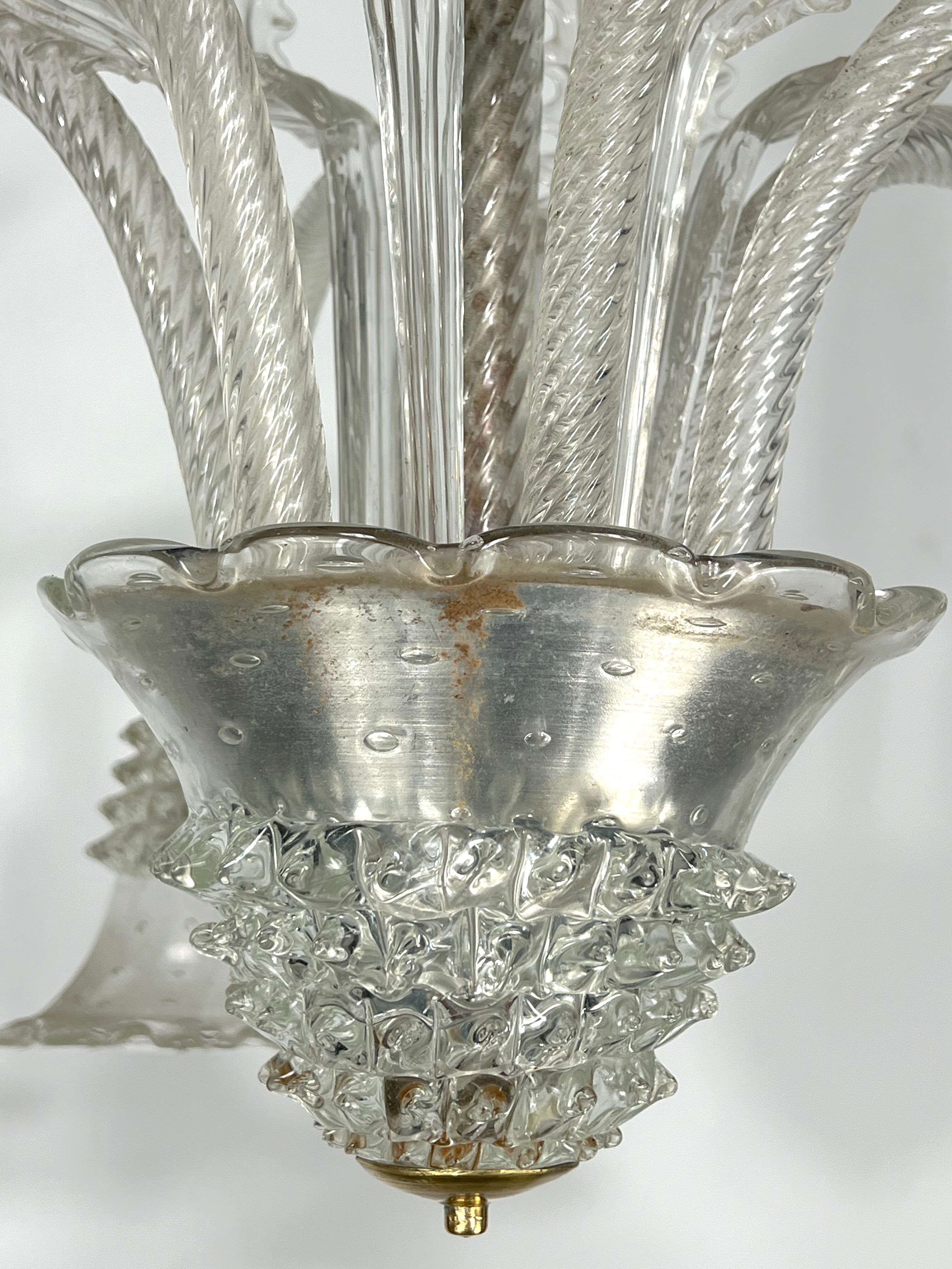 Mid-century six arms Murano Bullicante Rostrato chandelier by Ercole Barovier