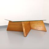 Vintage rectangular coffee table in solid elm and glass from the 80s