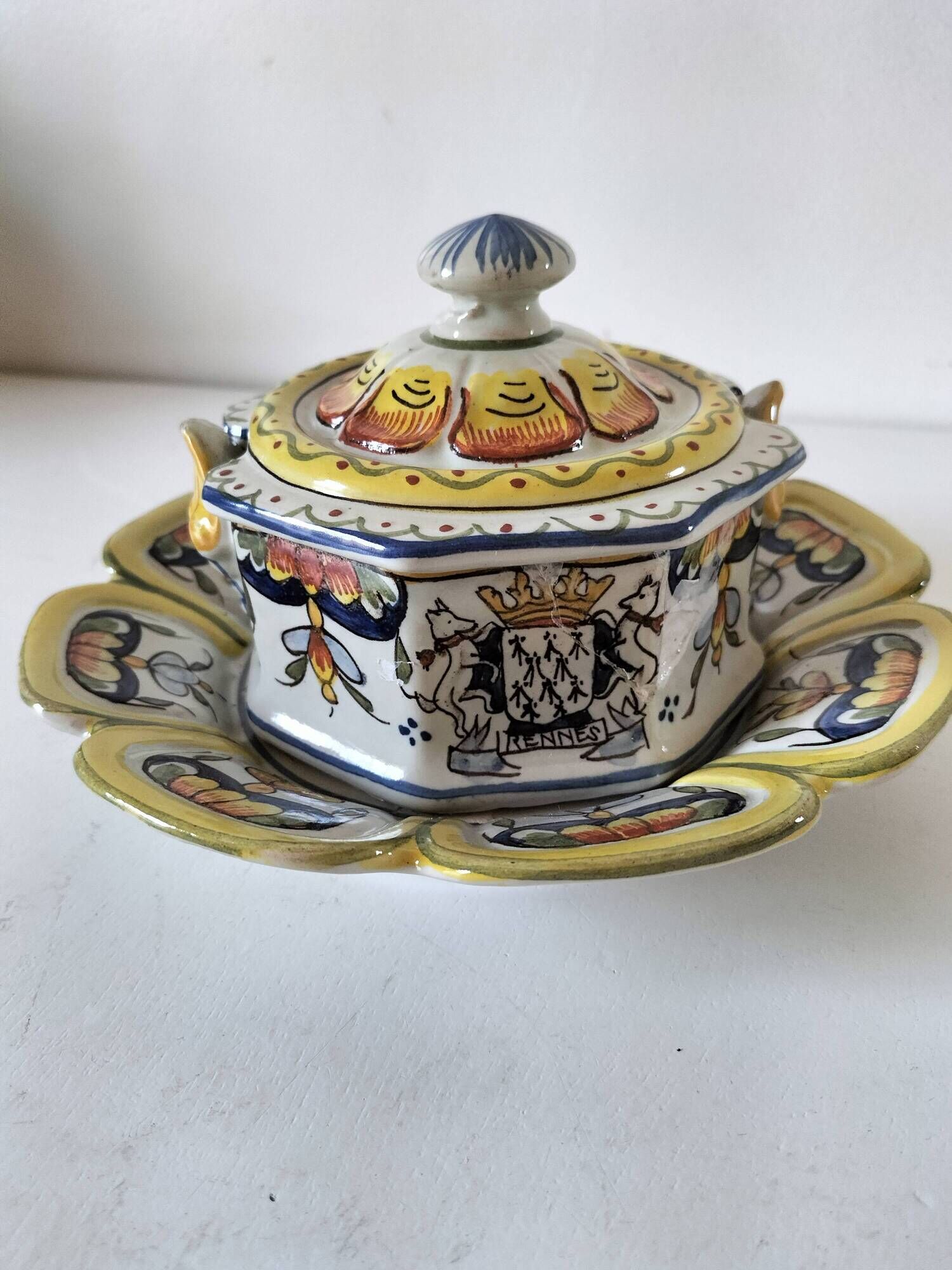 Octagonal jam pot Desvres - Jules Verlingue - Rouen decoration