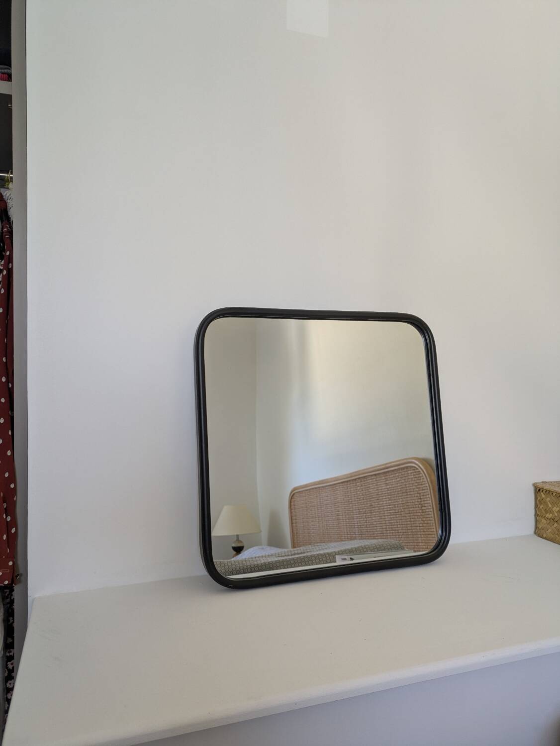Black metal square mirror, industrial style