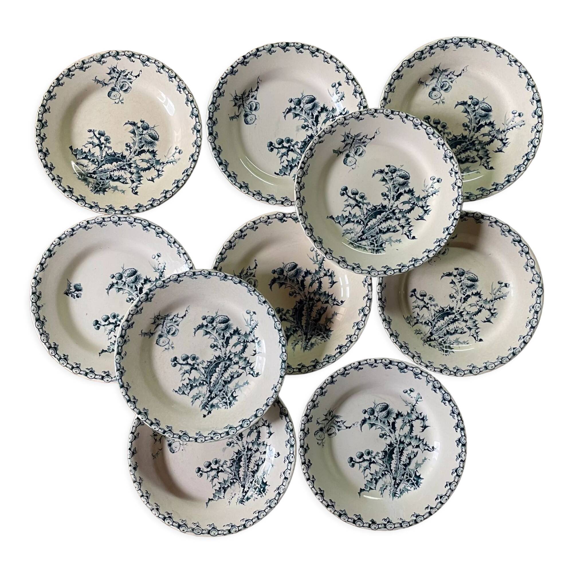 10 plates thistles Gien