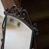French mid-century brutalist wall mirror in wrought iron, made in the 1950s.