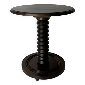 Brutalist Wood Turned wine press Side Table