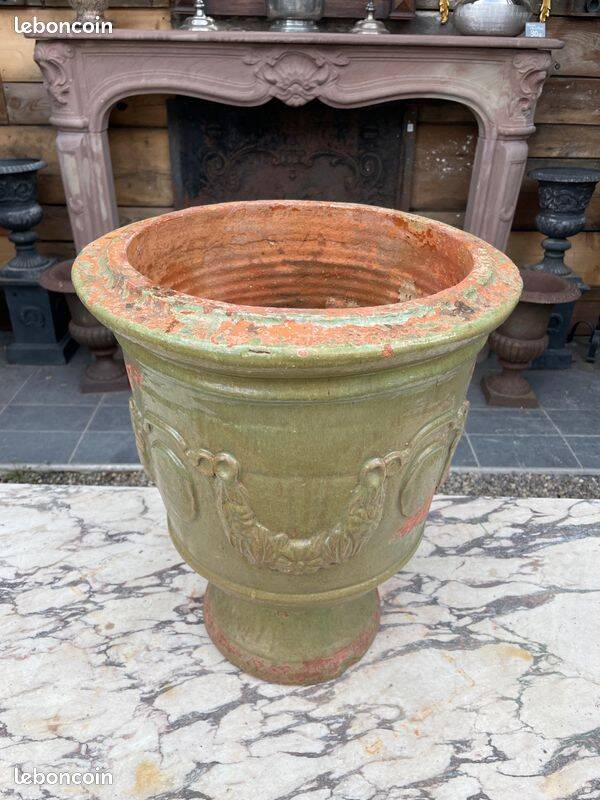 Antique French enamelled earthenware planter or pot