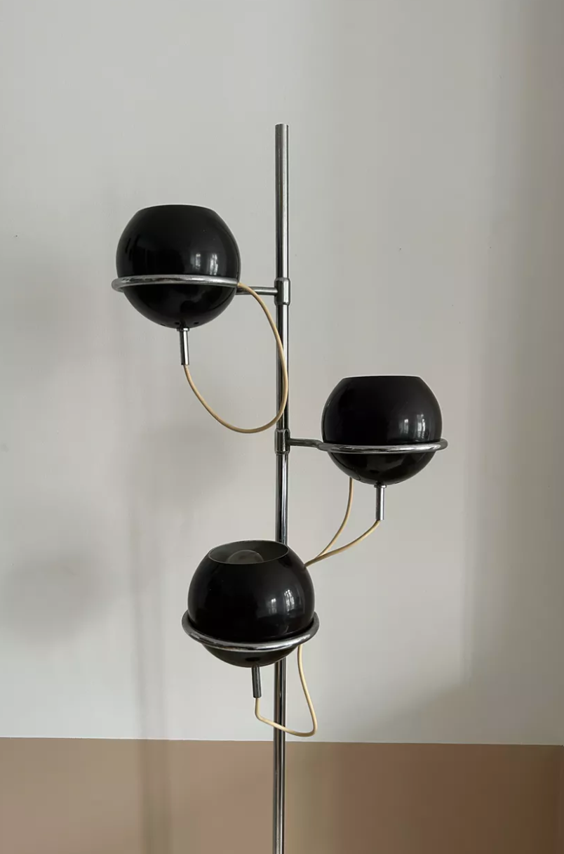 Monix vintage adjustable floor lamp, chrome and brown lacquered metal