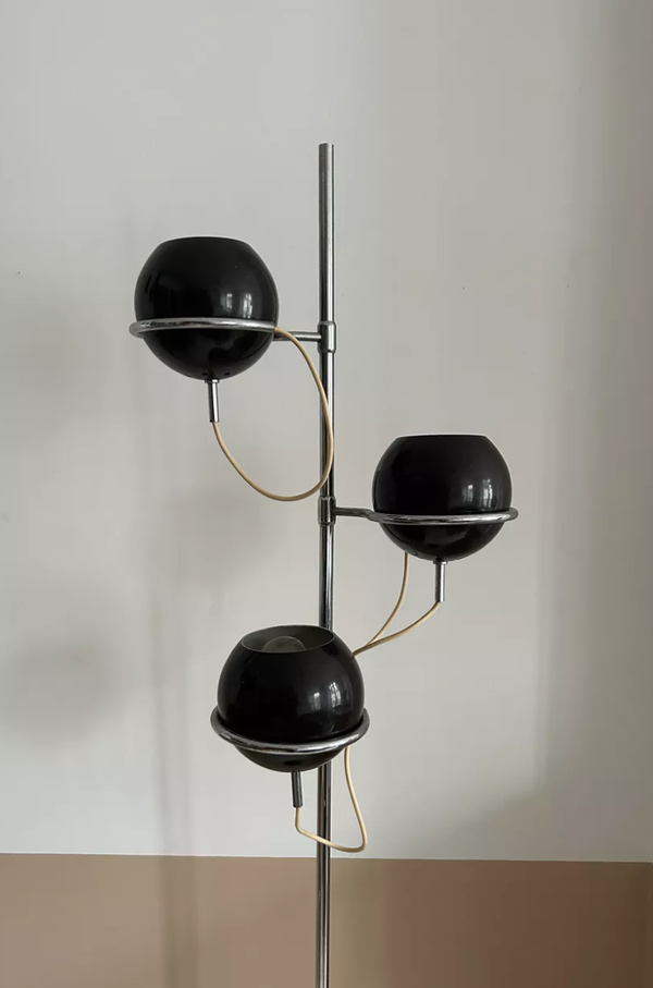 Lampadaire vintage orientable Monix, chrome et métal laqué marron