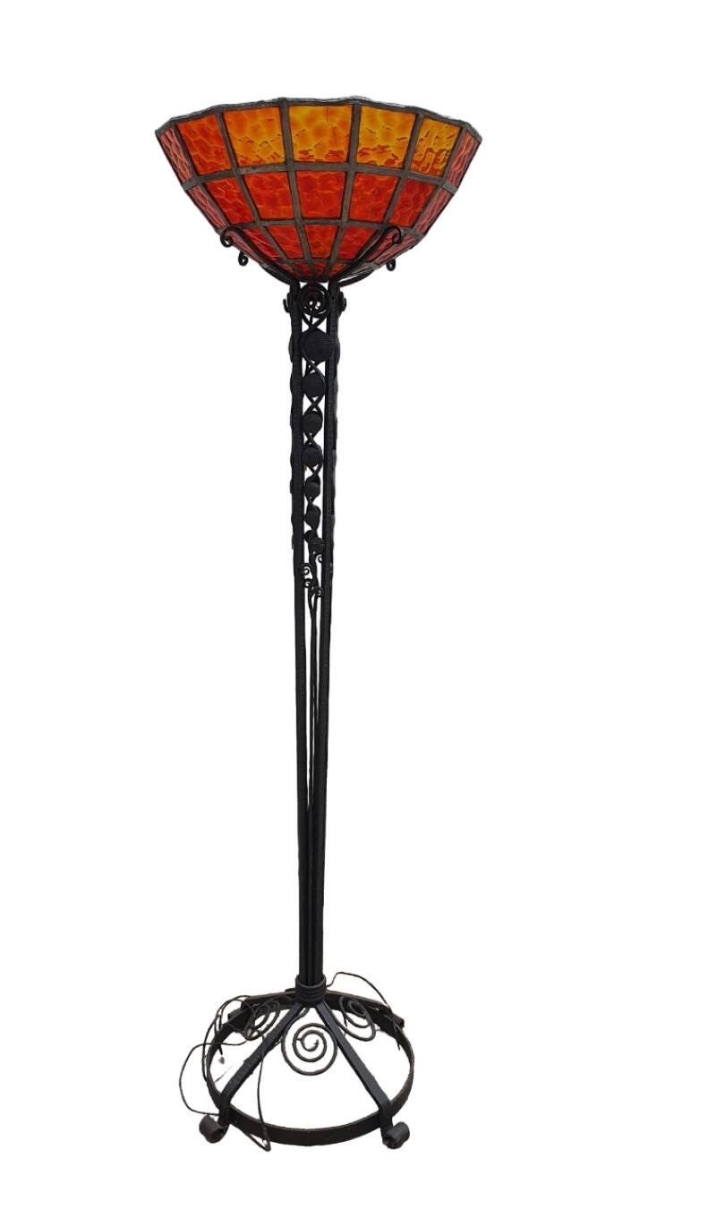 Large Art Deco Red Stained Glass Floor Lamp