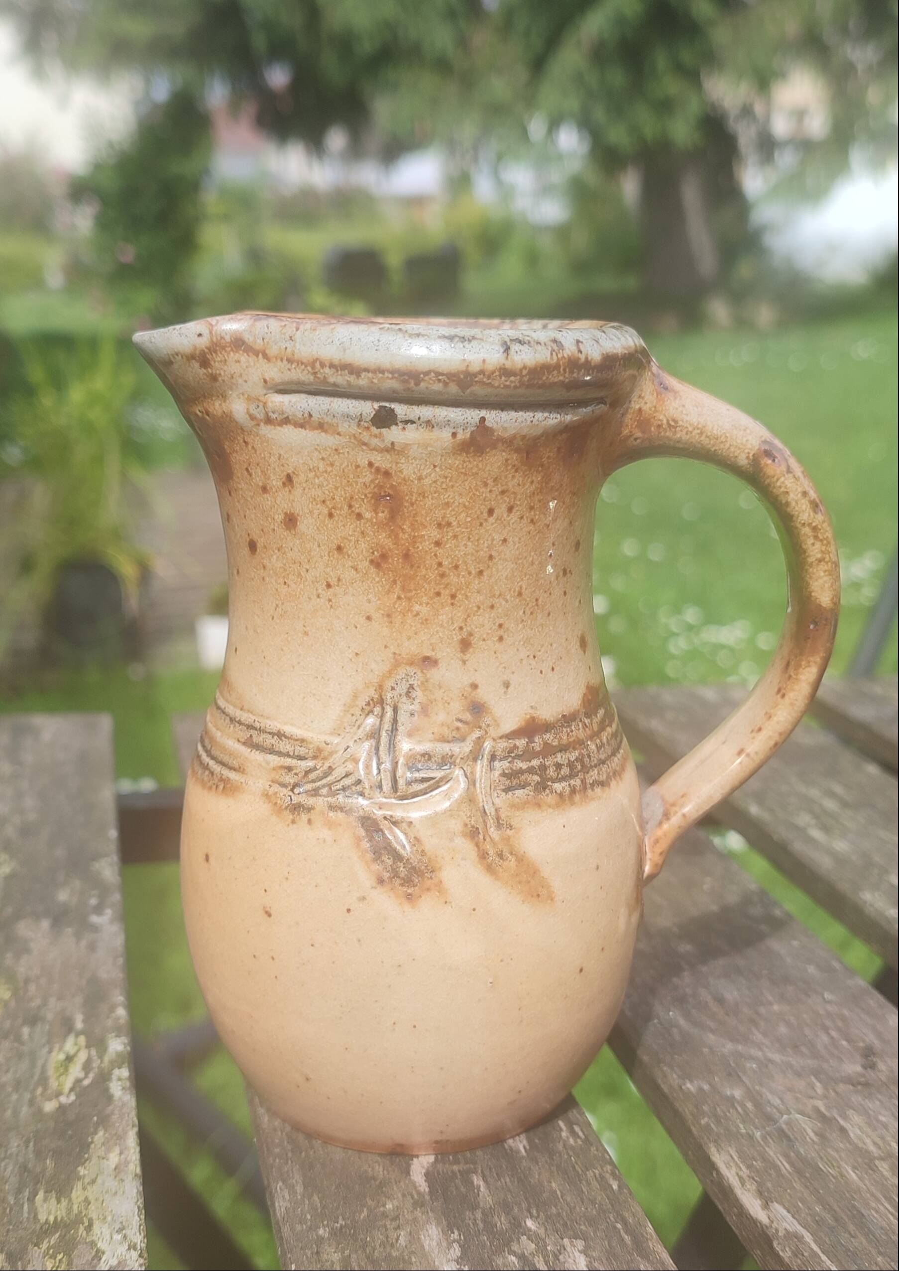 Vintage salt-glazed stoneware jug "le don" (suzy atkins)
