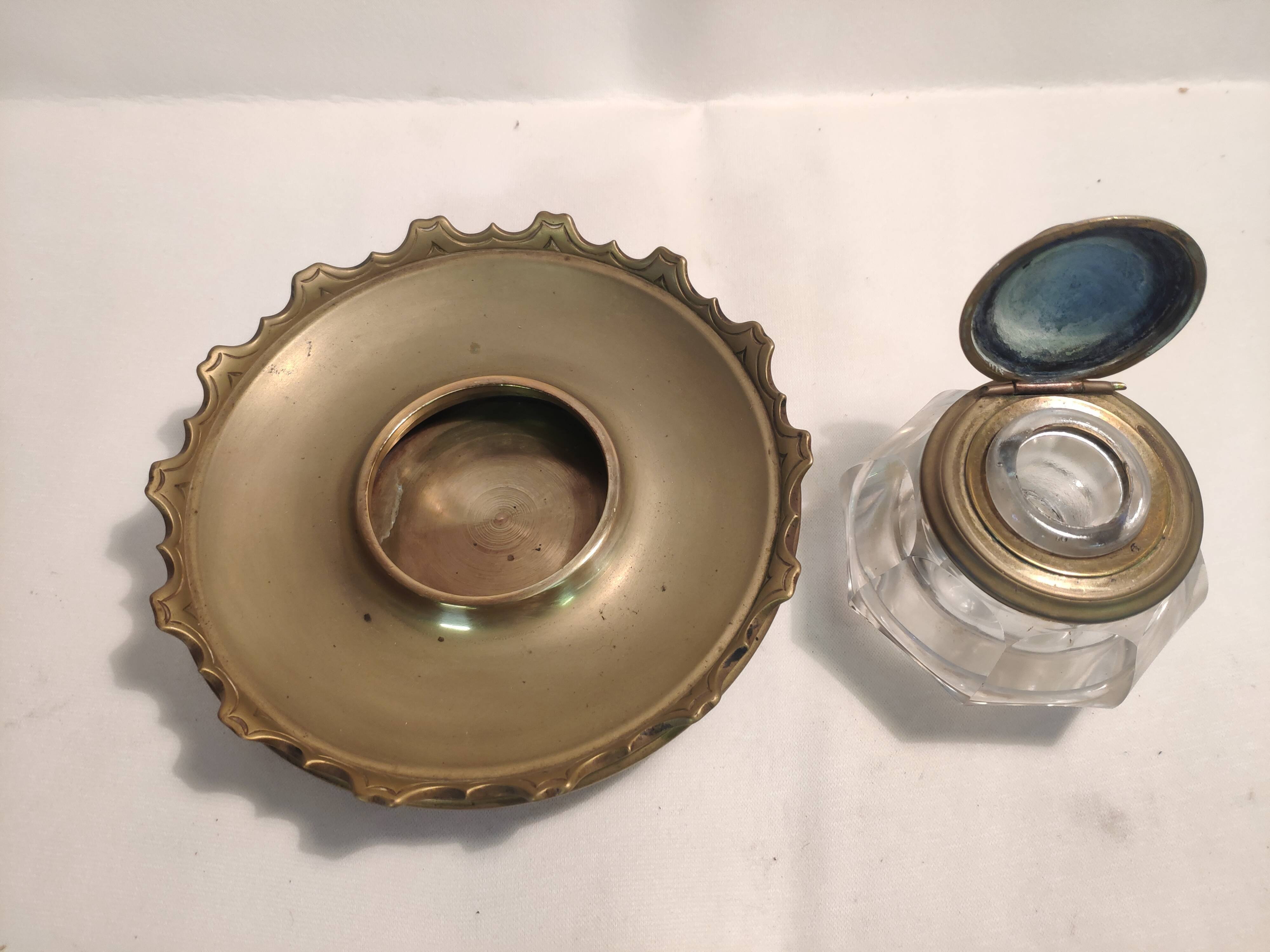Encrier laiton ancien début XXeme