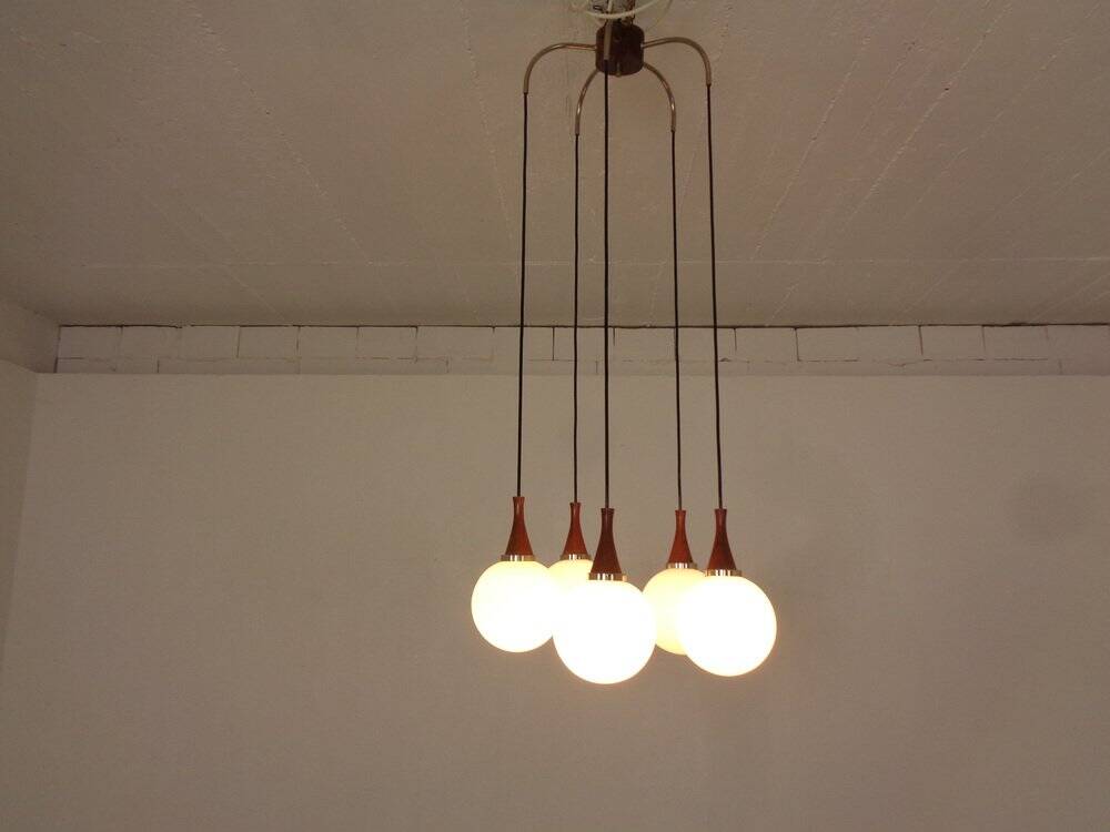 Danish Glass and Rosewood Cascade Ceiling Lamp, 1960s