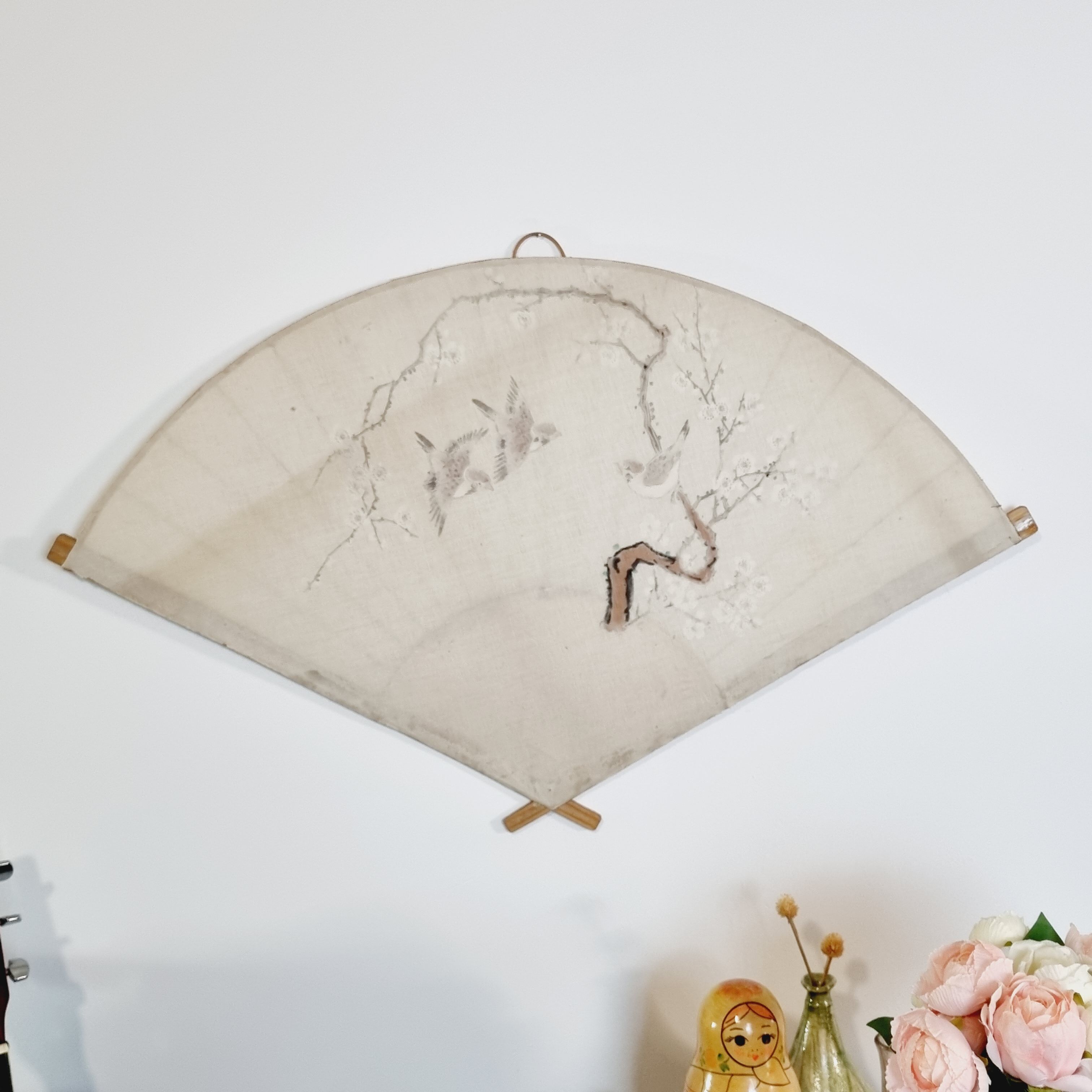 Fan hand painted fabric and bamboo