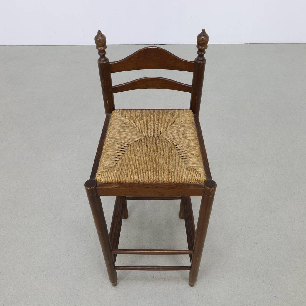4x Vintage Bar Stool in Wood and Rush, 1970s