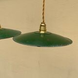 Vintage suspension duo in enamelled sheet metal style indus green and white