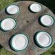 6 flat antique earthenware plates with dark green edging Digoin sarreguemines old france