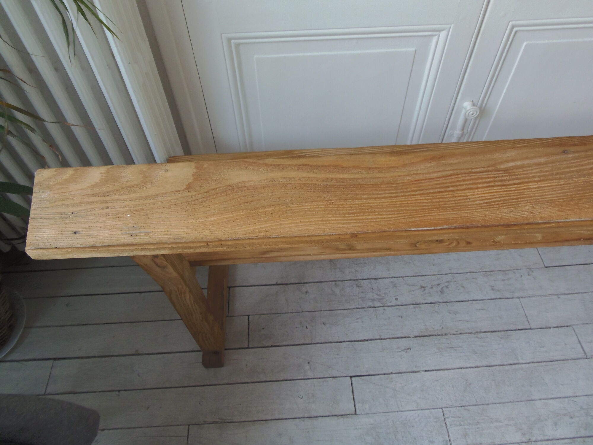 Church pew, pitchpin bed with a light oak waxed finish.