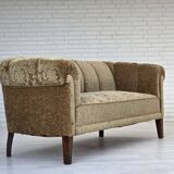 1960s, 3-seater Danish sofa, green furniture velour, ash wood legs.