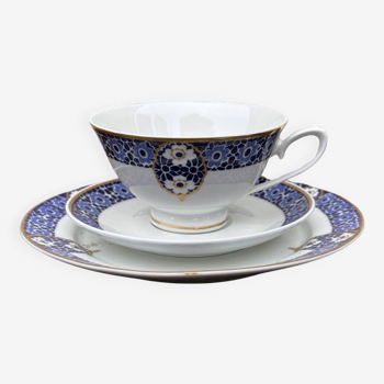 Trio, service de petit-déjeuner bleu cobalt, Ceplitz, Allemagne années 1960