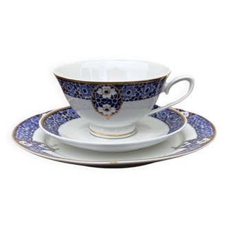 Trio, service de petit-déjeuner bleu cobalt, Ceplitz, Allemagne années 1960