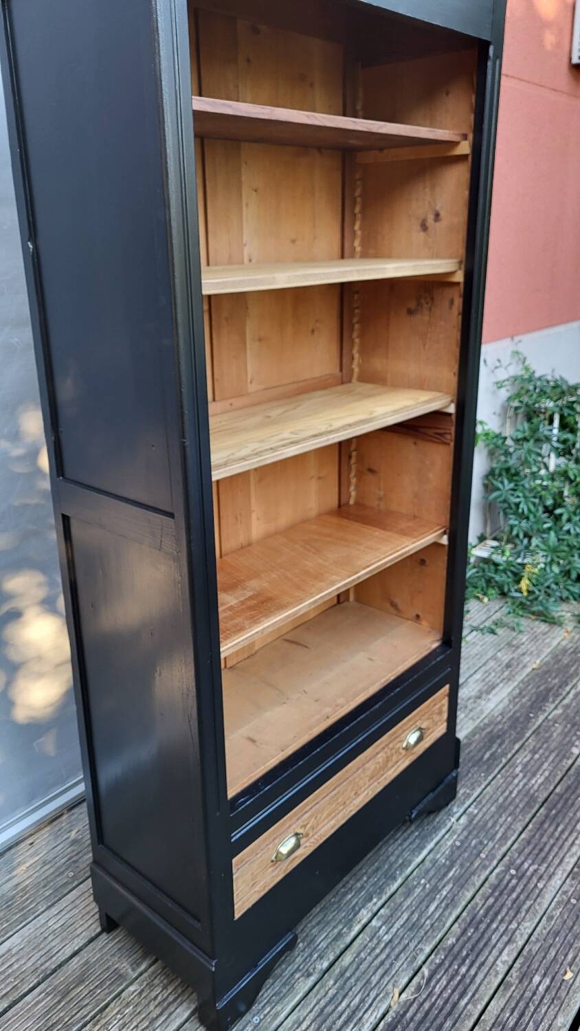 Two-tone black and honey bookcase
