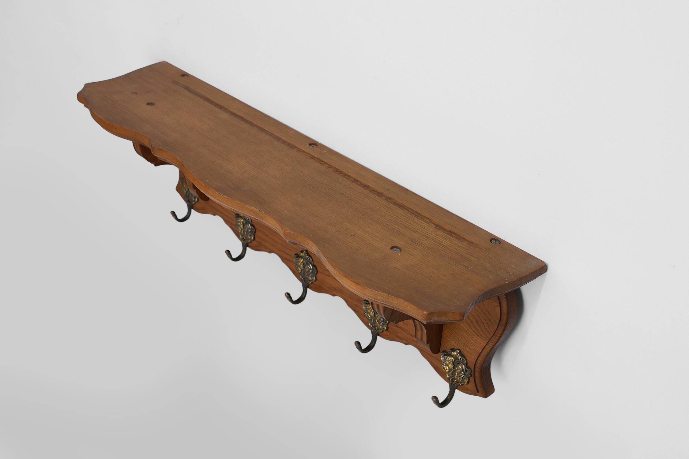 Mid-Century Belgian Oak Wall-Mounted Coat Rack in Bruegel Style