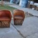 Set of 2 Mexican chairs by Wim Rietveld in brown leather and wood - vintage folk art