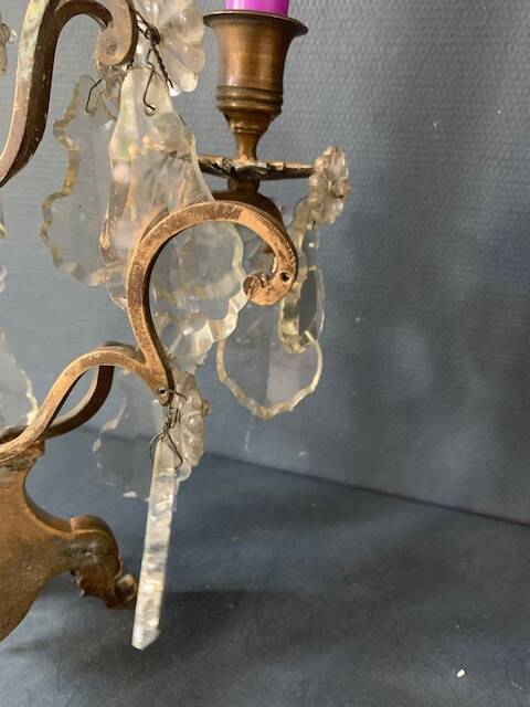 Girandole candle holder with crystal and bronze tassel with 3 lights, 1900