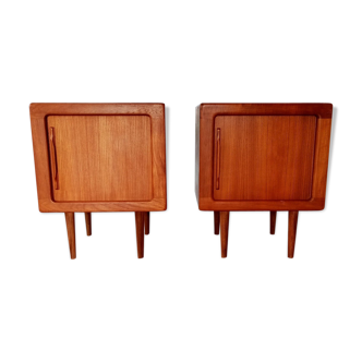 Pair of scandinavian bedsides in curtain teak