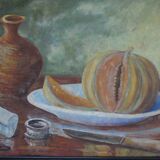 Tableau nature morte aux melons signé