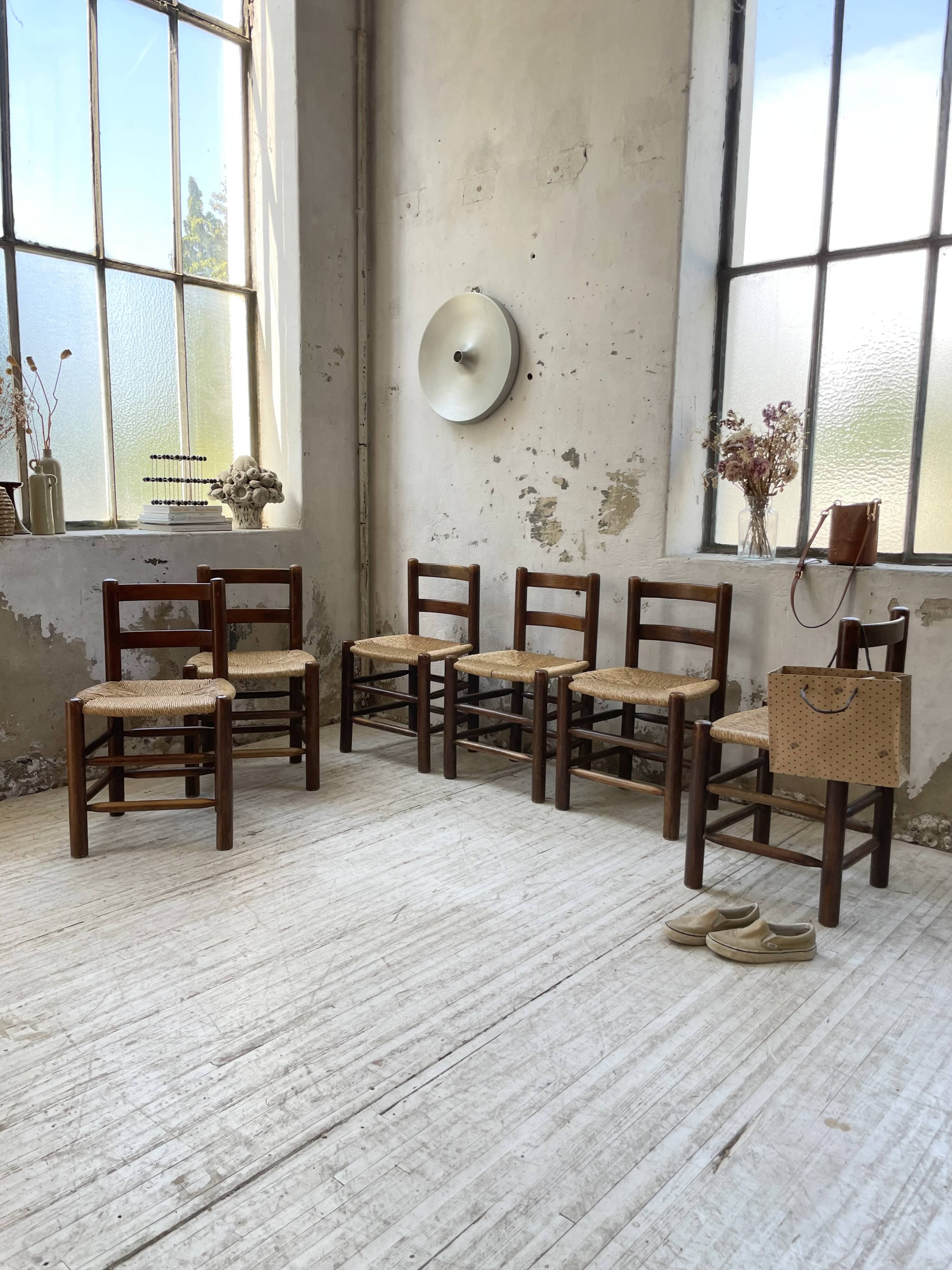 6 straw and oak chairs, mountain furniture
