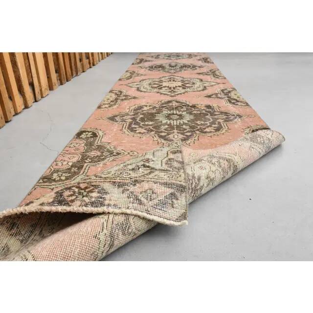 1970s Vintage Turkish Hand-Knotted Wool & Cotton Orange Runner Rug 81x386