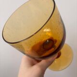 Set of 6 vintage stemmed glasses in smoked bubble glass – Amber glasses ann