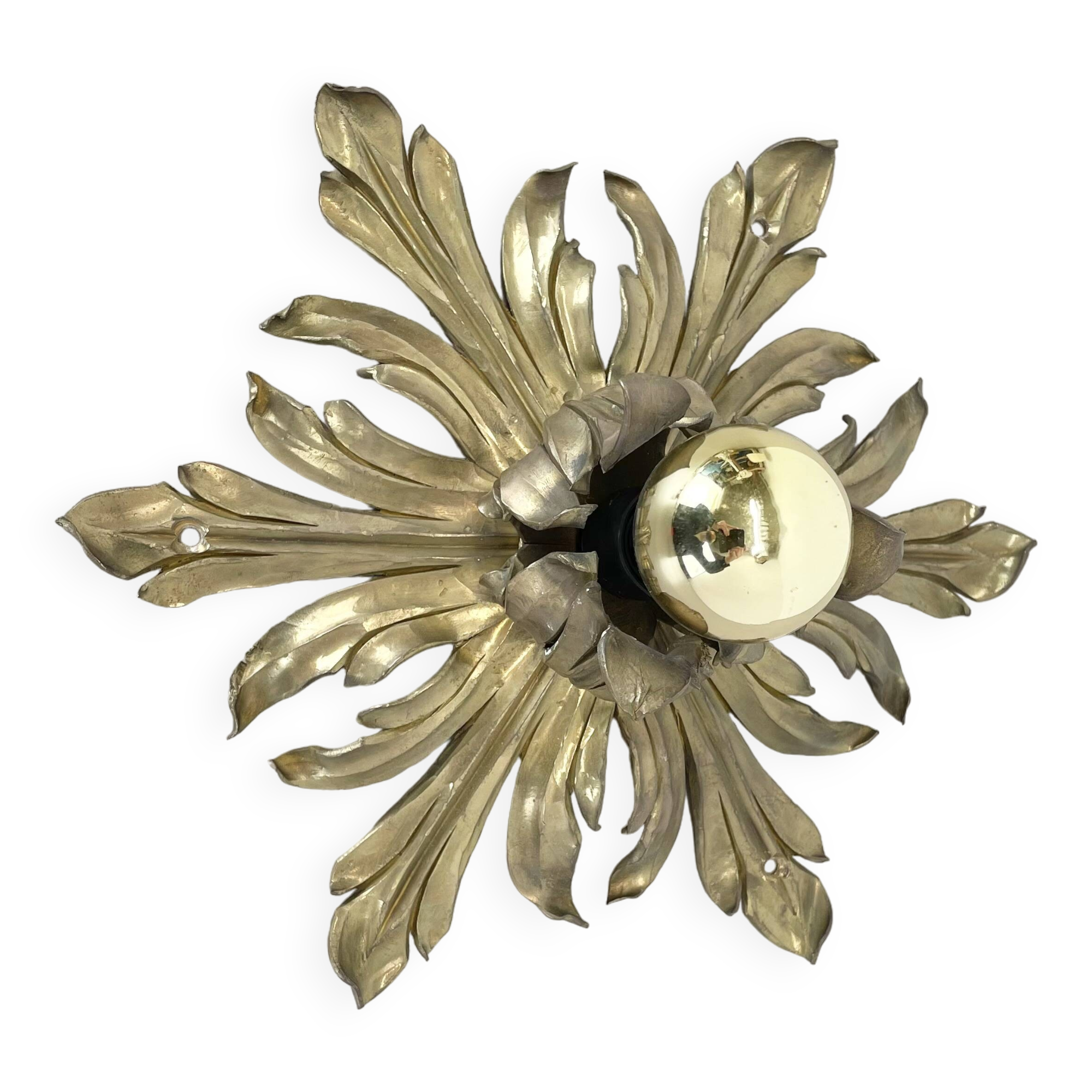 Applique murale de théâtre florale de style Stilnovo en laiton fait main de 35 cm, Italie 1970