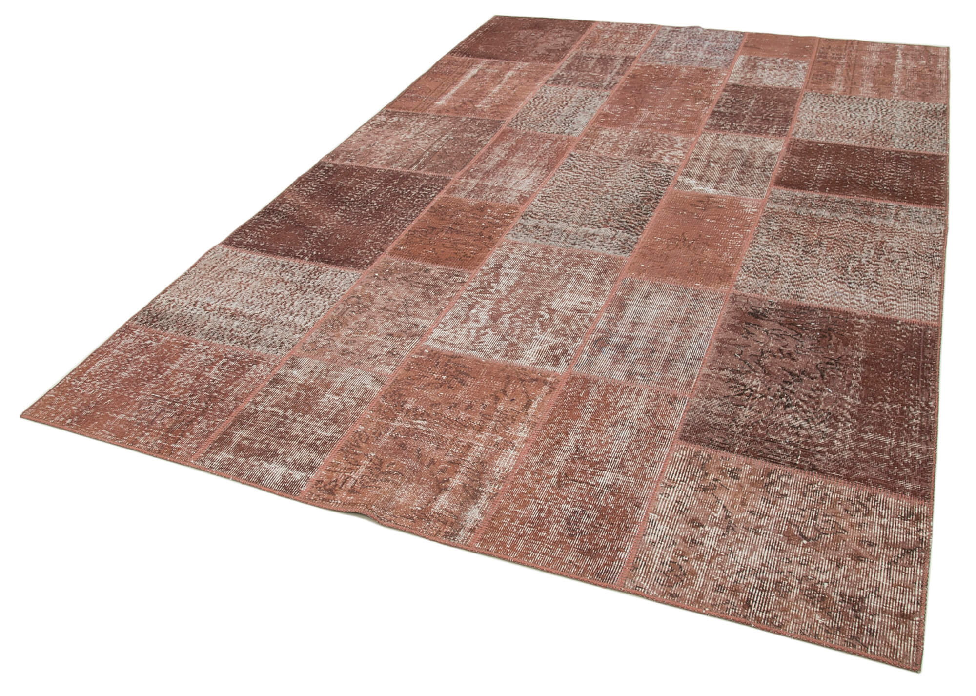 Handwoven Oriental Overdyed 198 cm x 300 cm Brown Patchwork Carpet