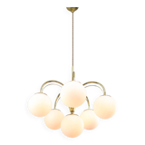 Vintage Golden & Opaline Glass 5-Arm Chandelier, 70s