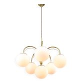 Vintage Golden & Opaline Glass 5-Arm Chandelier, 70s