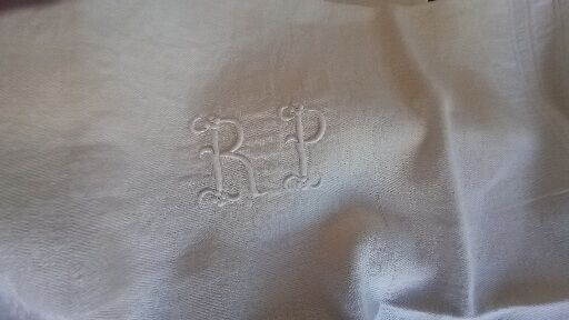 Set of 5 cotton napkins, light ivory, RP monogram