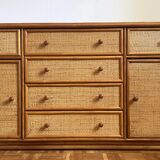 Wood and woven wicker sideboard