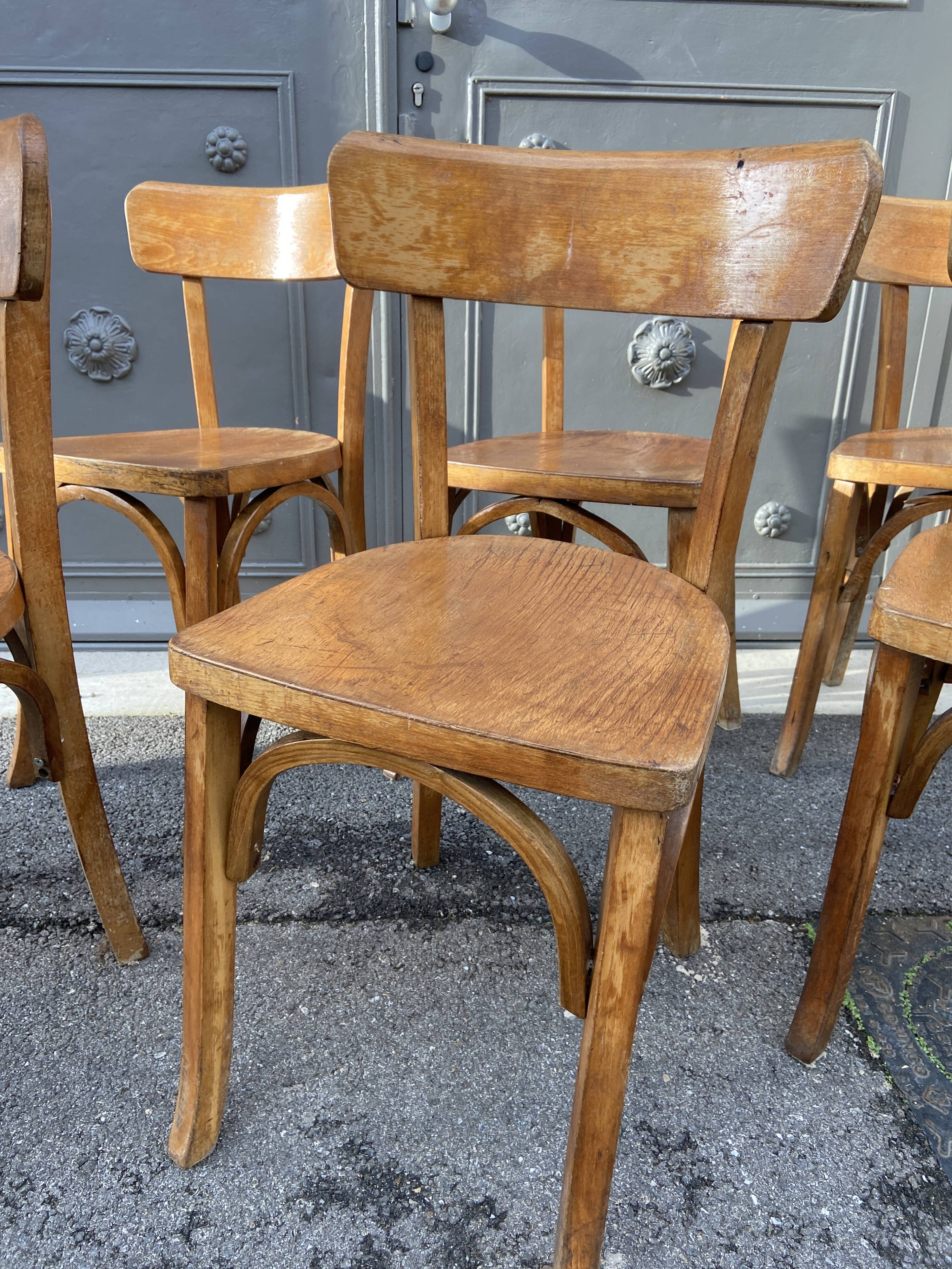 6 chairs bistro coffee wood curved vintage