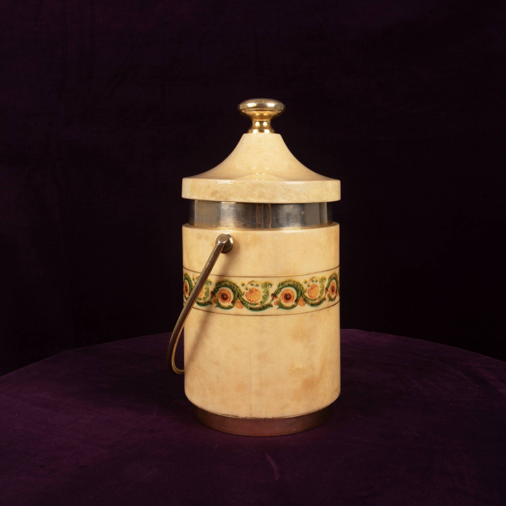 Aldo Tura Mod. 1225D Goatskin Parchment Ice Bucket / Thermos Italy 1970