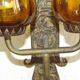 Double Hand Forged Wrought Iron Medieval Style Wall Light with Amber Glass Shade