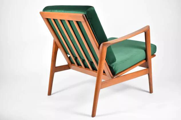 Fauteuil scandinave restauré, icône des années 60, velours
