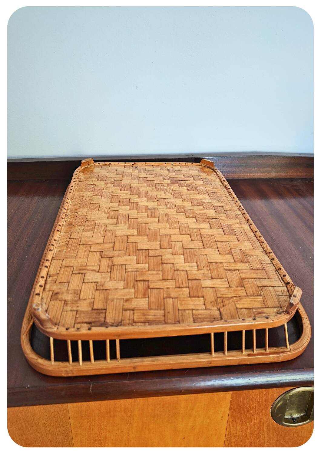 1960s Woven Bananaleaf & Rattan Serving Tray
