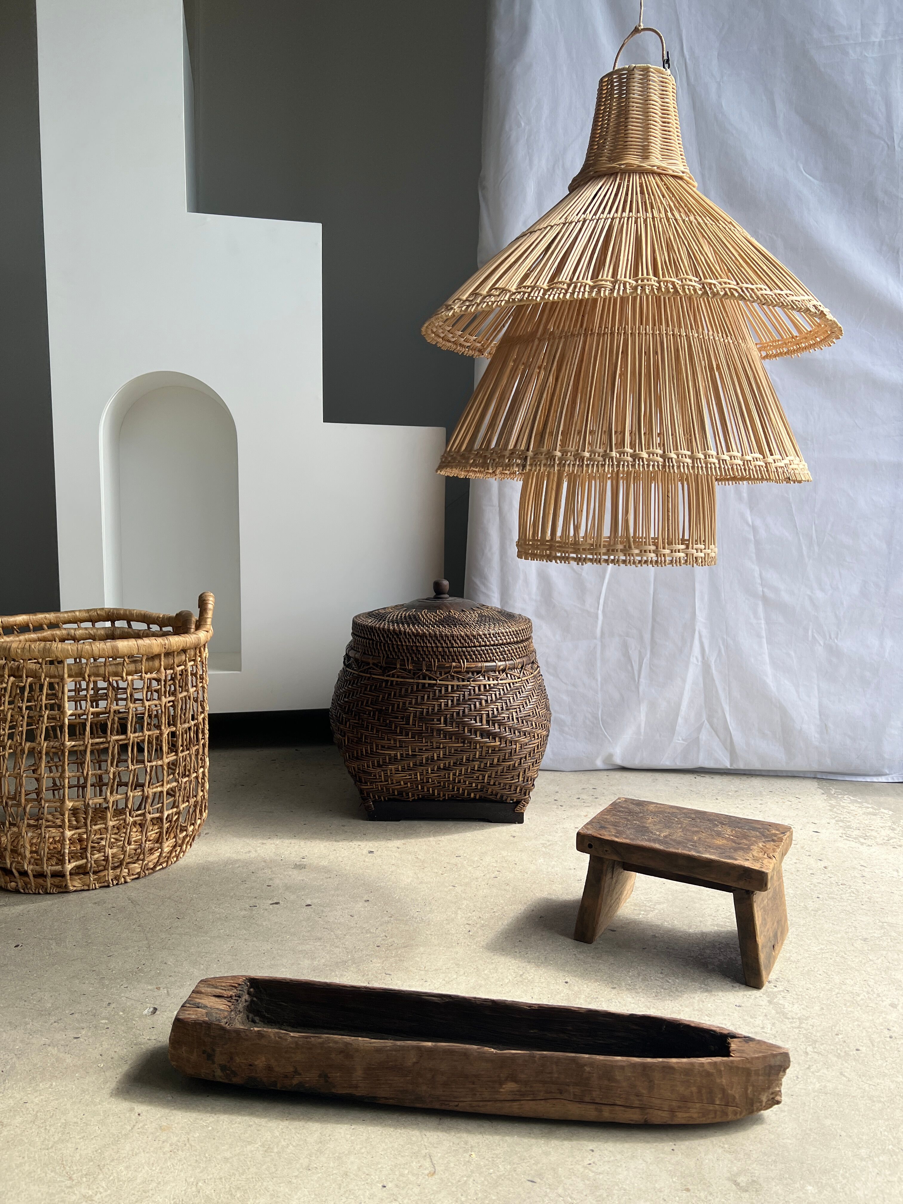 Rattan pendant lamp or light in the shape of an Asian lantern