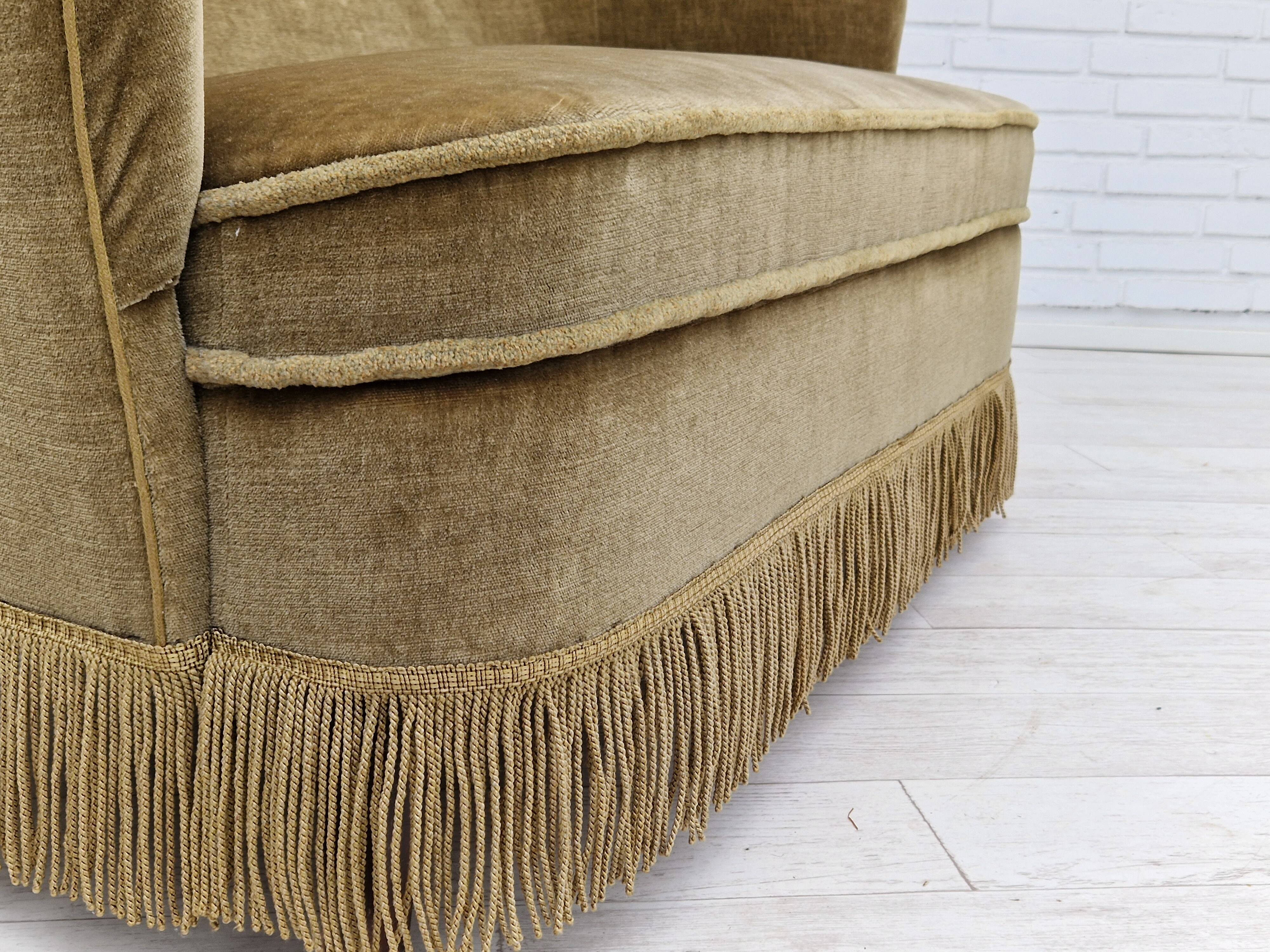 Danish velour 2 seater sofa, original condition, beech wood, 1960s