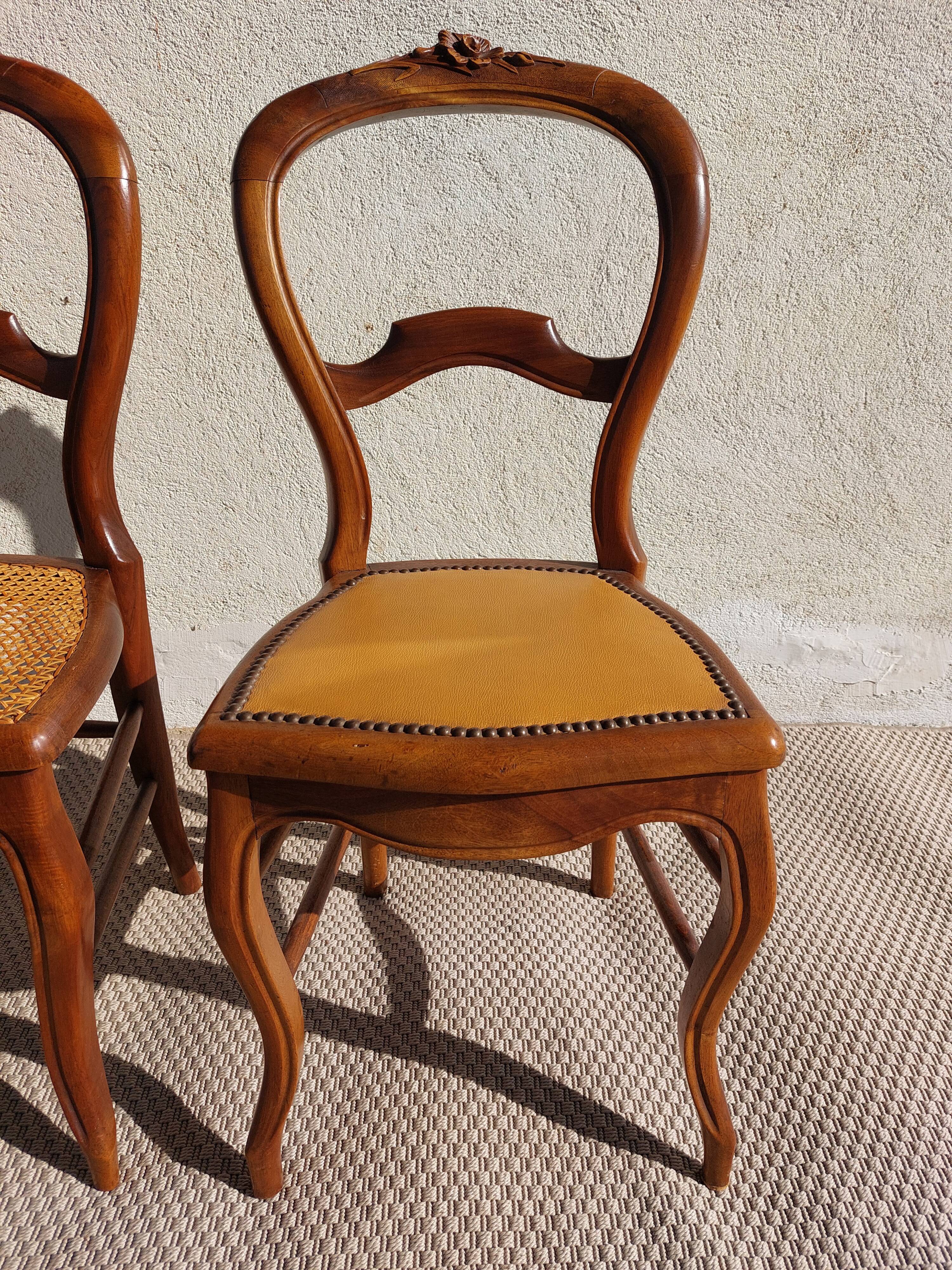 pair of Art Nouveau chairs, cane and faux leather