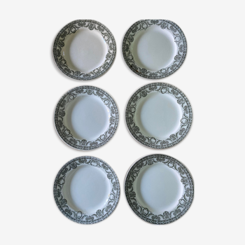 Lot de 6 assiettes plates anciennes en terre de fer