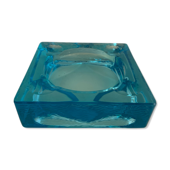 Cendrier pavé en verre bleu