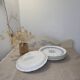 Superbe service de 6 assiettes anciennes à décor floral bleu - Bord festonn