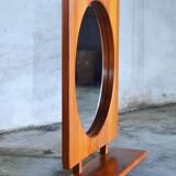 Round wall mirror with teak shelf by Pedersen & Hansen